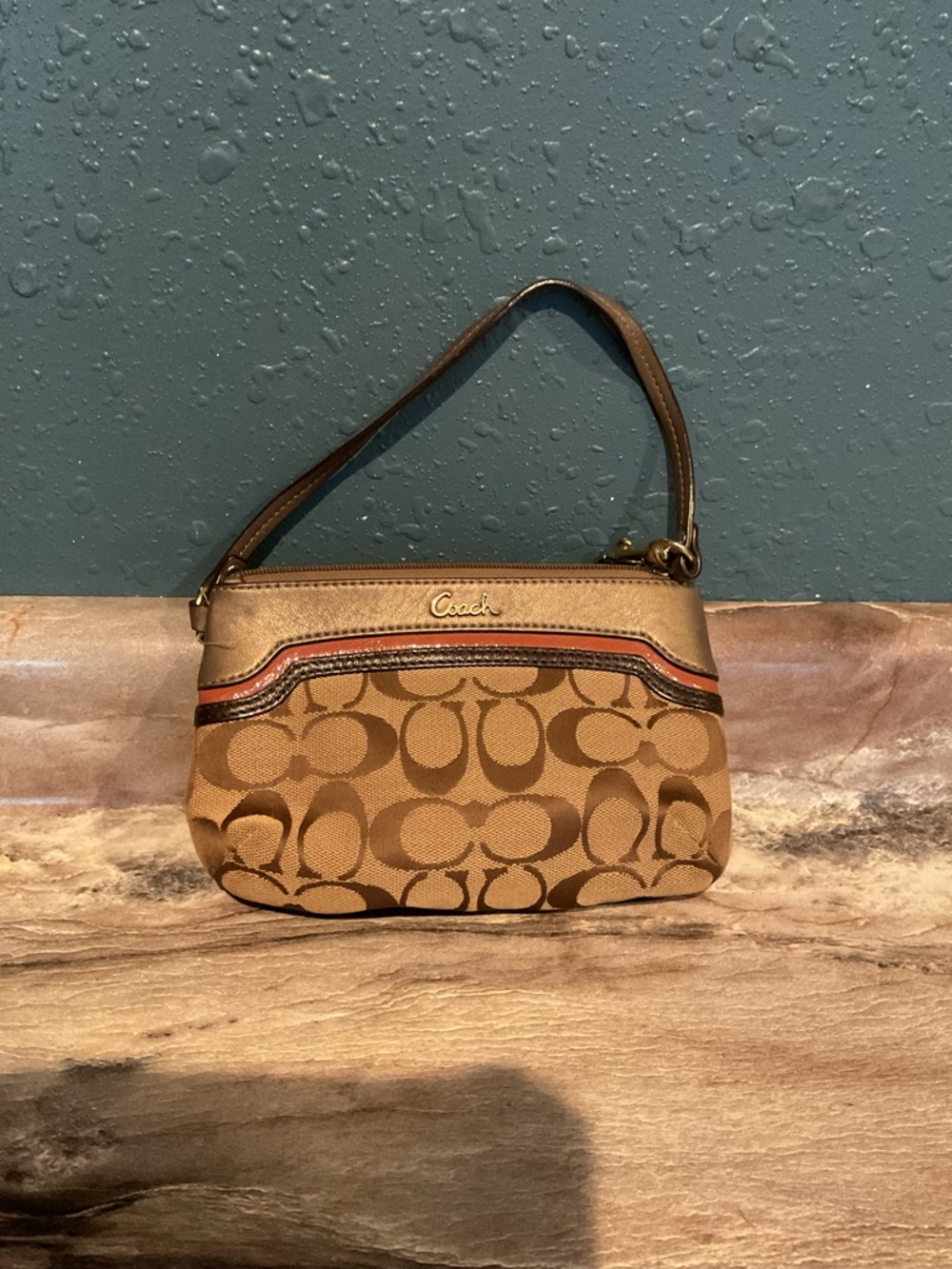 Authentic COACH Signature Canvas Wristlet Pouch – Small Pre‑Owned Clutch Wallet